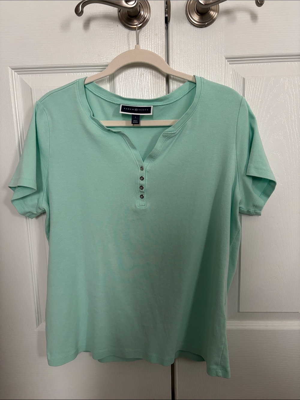 Karen Scott Seafoam / Mint Henley Short Sleeve Top